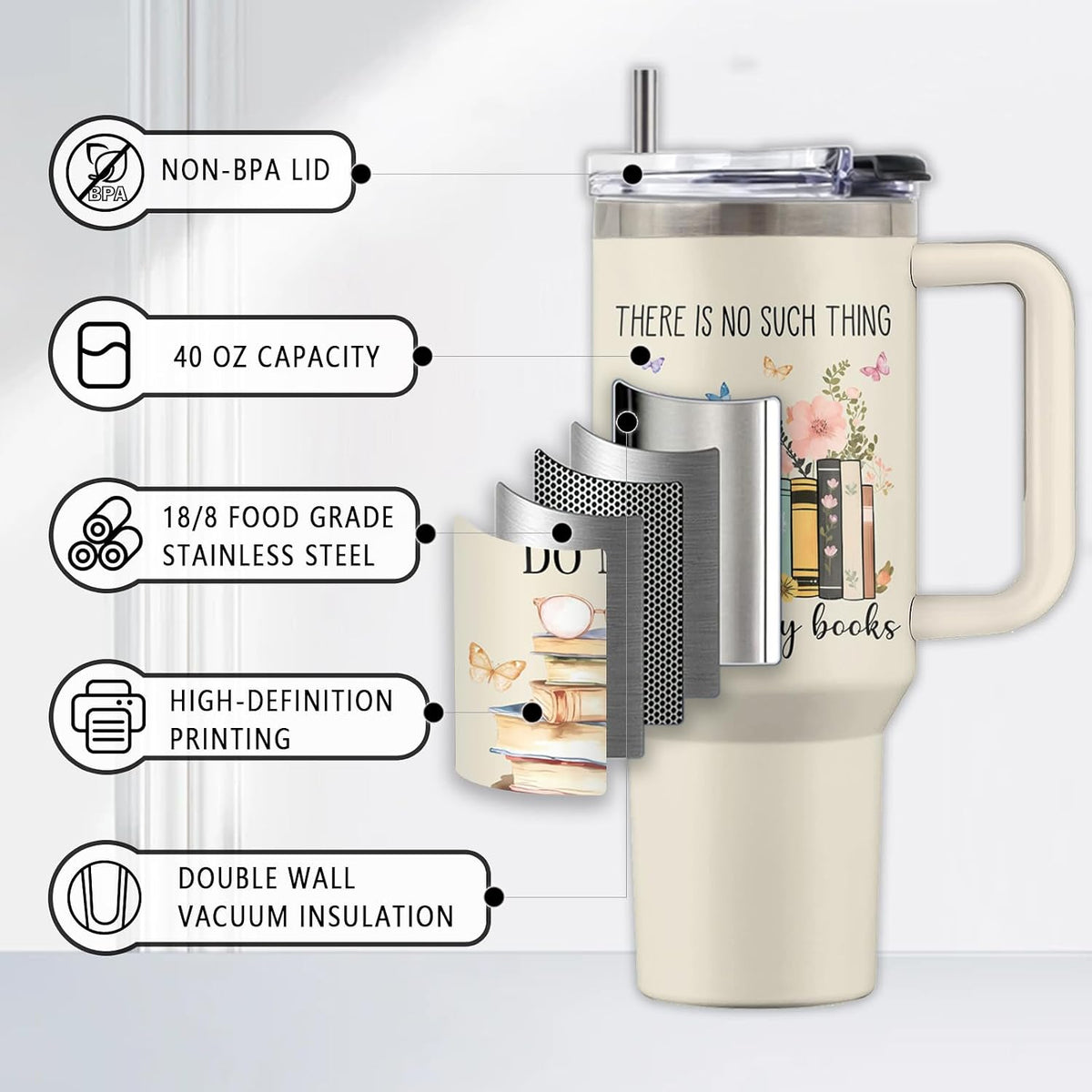 Might Be 40oz Tumbler, with Handle & Straw, Stainless Steel Cup | 40oz Insulated Tumbler, Travel Sport Coffee Water Bottle, Thanksgiving Christmas Birthday Gifts for Woman Man