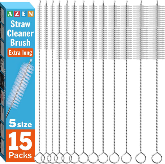 15 Pack Straw Cleaner Brush Set, 12 inch Extra Long, 5 Different Diameters Reusable Cleaning Brush for Sippy Cup, Water Bottle and Tubes