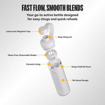 24oz Refuel Water Bottle with Protein Shaker, Black