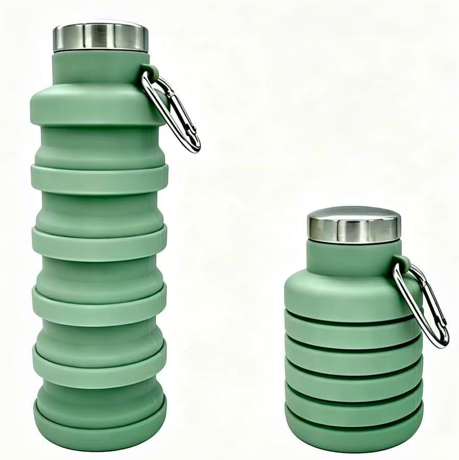 Collapsible Water Bottle 17oz（500ml），Travel Portable Sport Water Bottle，Reusable Silicone Foldable Water Bottles for Gym Camping Hiking (Purple+Black)