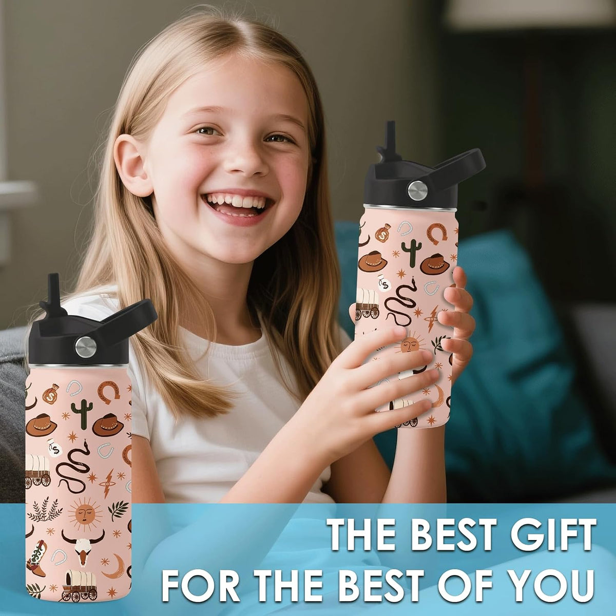 Strawberry Gifts for Kids - 16oz Pink Kids Water Bottle with Straw Lid, Stainless Steel Insulated Water Bottle, Leakproof, BPA-Free, for Girls, School, Strawberry Lover Children Birthday Gift Cup(1pc)