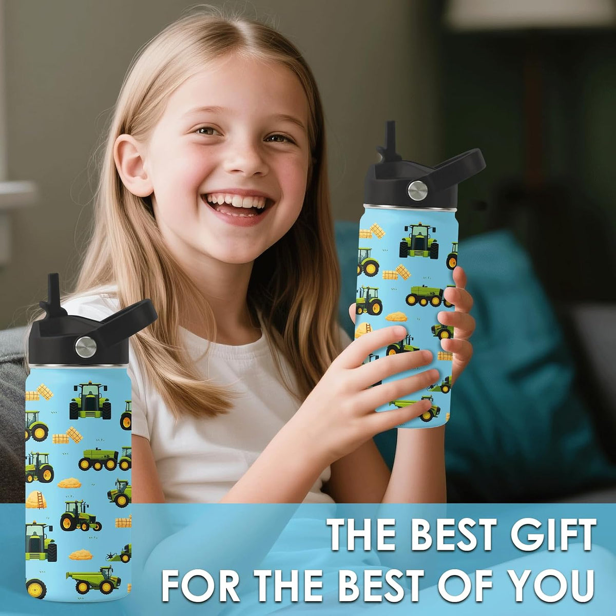 Strawberry Gifts for Kids - 16oz Pink Kids Water Bottle with Straw Lid, Stainless Steel Insulated Water Bottle, Leakproof, BPA-Free, for Girls, School, Strawberry Lover Children Birthday Gift Cup(1pc)