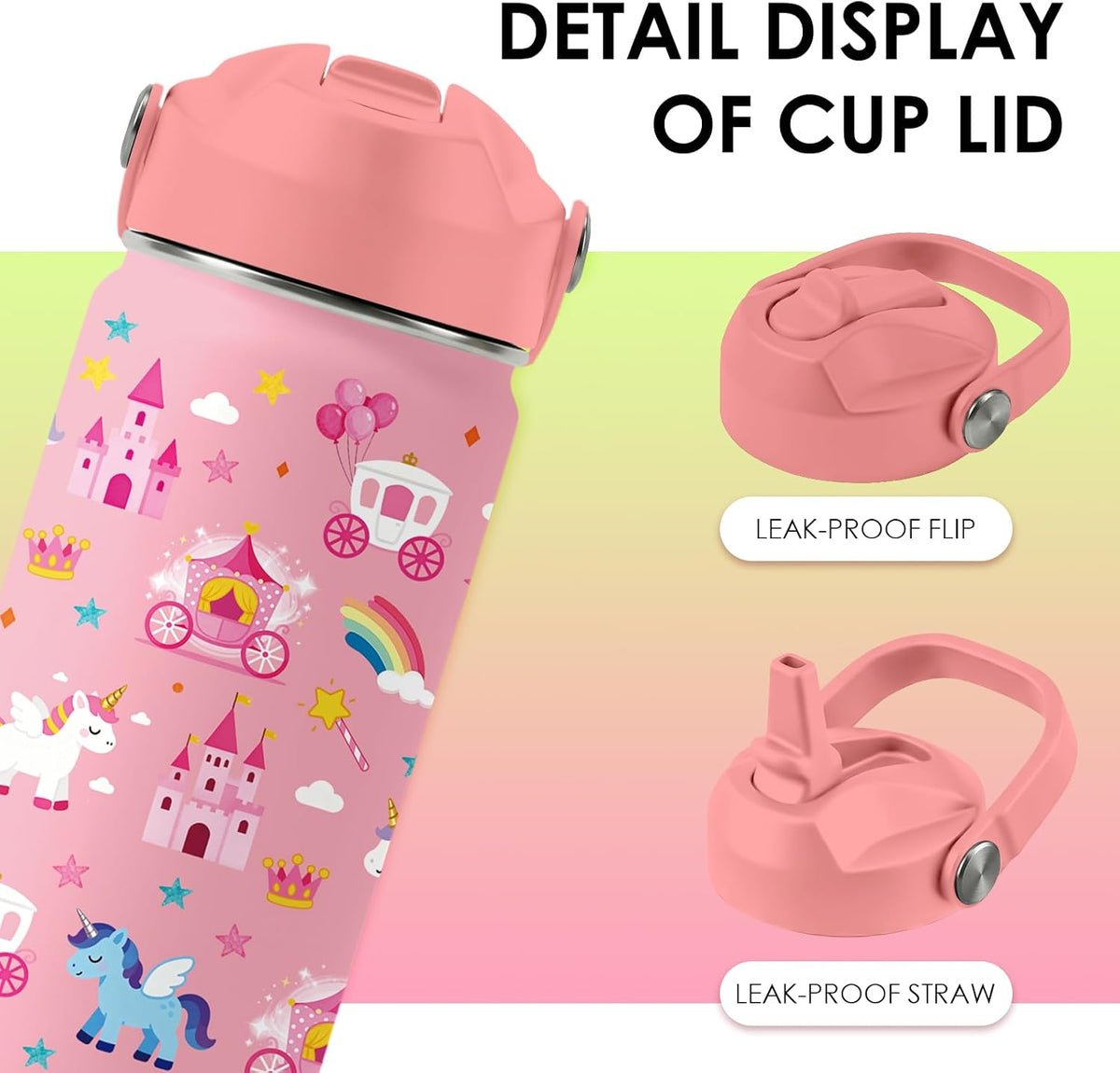 Strawberry Gifts for Kids - 16oz Pink Kids Water Bottle with Straw Lid, Stainless Steel Insulated Water Bottle, Leakproof, BPA-Free, for Girls, School, Strawberry Lover Children Birthday Gift Cup(1pc)