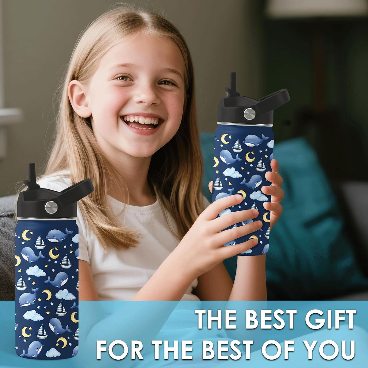 Strawberry Gifts for Kids - 16oz Pink Kids Water Bottle with Straw Lid, Stainless Steel Insulated Water Bottle, Leakproof, BPA-Free, for Girls, School, Strawberry Lover Children Birthday Gift Cup(1pc)