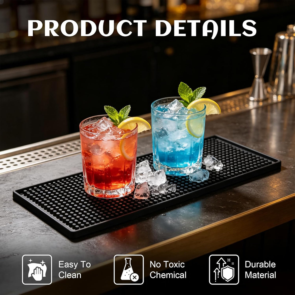 Bar Mat, 12"x6" Non-Slip PVC Mats for Home Coffee Bar Countertop
