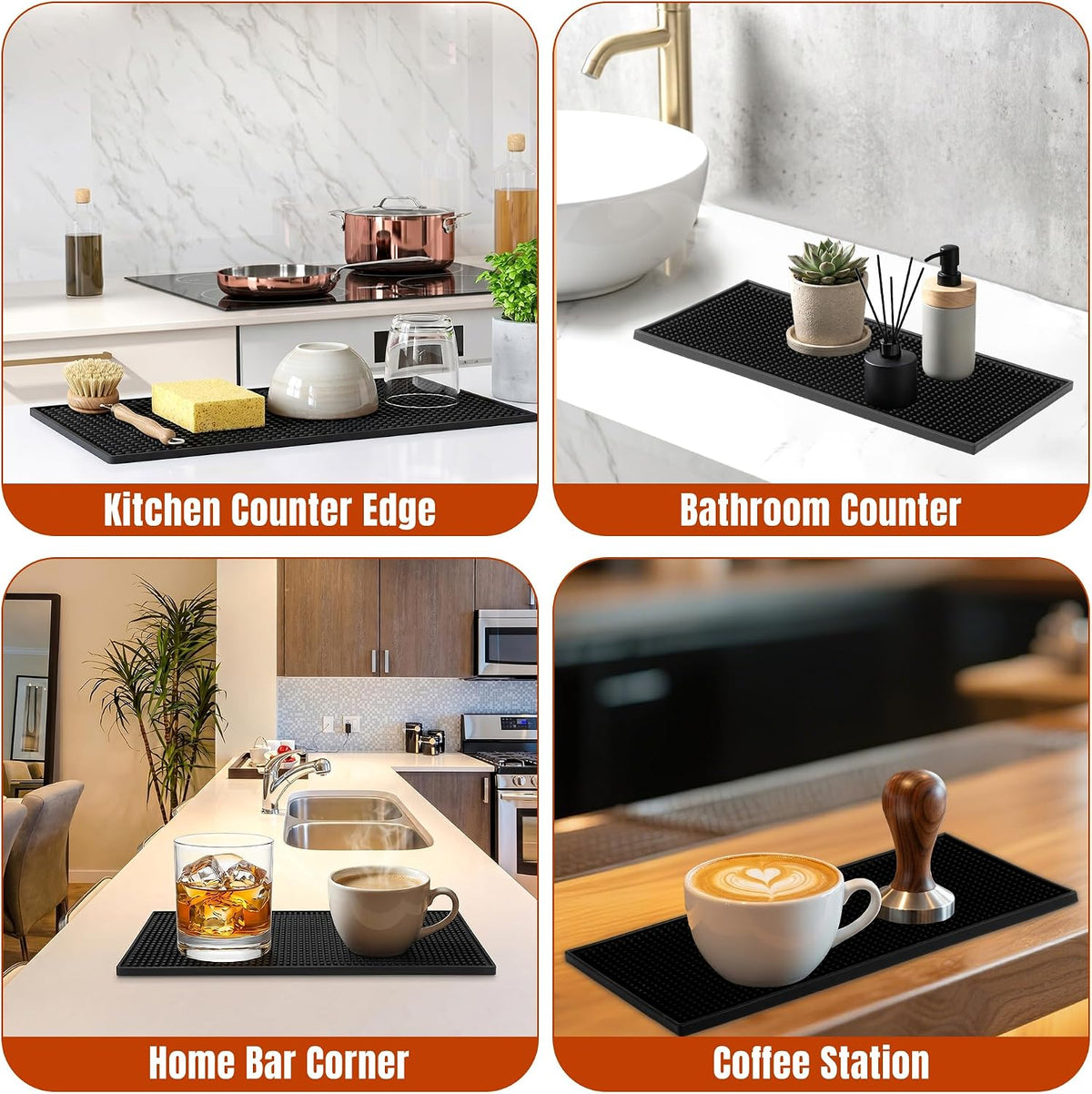 Bar Mat, 12"x6" Non-Slip PVC Mats for Home Coffee Bar Countertop