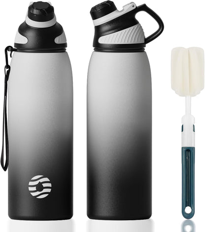 20oz Stainless Steel Insulated Water Bottle No Straw Spout Lid | Double Wall Vacuum Insulated, 18/8 Stainless Steel, Leakproof, BPA-Free, Sports Flask Ideal For Gym Workout Hiking Travel