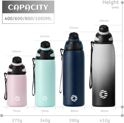 20oz Stainless Steel Insulated Water Bottle No Straw Spout Lid | Double Wall Vacuum Insulated, 18/8 Stainless Steel, Leakproof, BPA-Free, Sports Flask Ideal For Gym Workout Hiking Travel