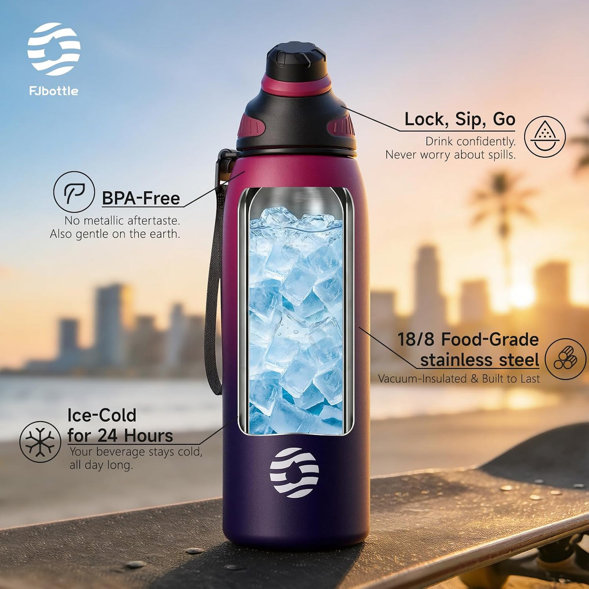 20oz Stainless Steel Insulated Water Bottle No Straw Spout Lid | Double Wall Vacuum Insulated, 18/8 Stainless Steel, Leakproof, BPA-Free, Sports Flask Ideal For Gym Workout Hiking Travel