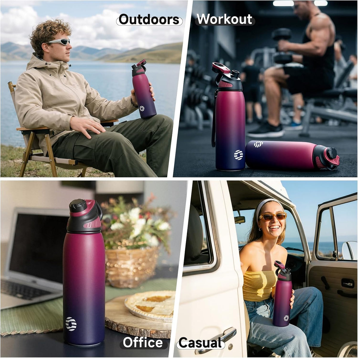 20oz Stainless Steel Insulated Water Bottle No Straw Spout Lid | Double Wall Vacuum Insulated, 18/8 Stainless Steel, Leakproof, BPA-Free, Sports Flask Ideal For Gym Workout Hiking Travel
