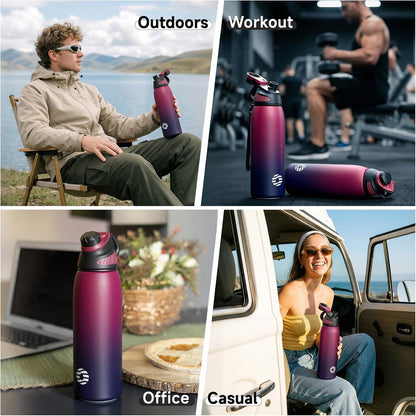 20oz Stainless Steel Insulated Water Bottle No Straw Spout Lid | Double Wall Vacuum Insulated, 18/8 Stainless Steel, Leakproof, BPA-Free, Sports Flask Ideal For Gym Workout Hiking Travel