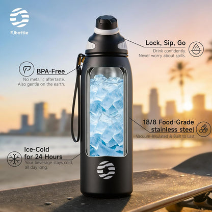 20oz Stainless Steel Insulated Water Bottle No Straw Spout Lid | Double Wall Vacuum Insulated, 18/8 Stainless Steel, Leakproof, BPA-Free, Sports Flask Ideal For Gym Workout Hiking Travel