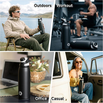 20oz Stainless Steel Insulated Water Bottle No Straw Spout Lid | Double Wall Vacuum Insulated, 18/8 Stainless Steel, Leakproof, BPA-Free, Sports Flask Ideal For Gym Workout Hiking Travel