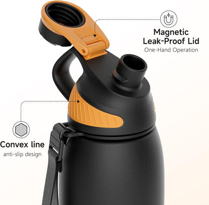 20oz Stainless Steel Insulated Water Bottle No Straw Spout Lid | Double Wall Vacuum Insulated, 18/8 Stainless Steel, Leakproof, BPA-Free, Sports Flask Ideal For Gym Workout Hiking Travel