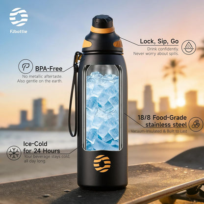 20oz Stainless Steel Insulated Water Bottle No Straw Spout Lid | Double Wall Vacuum Insulated, 18/8 Stainless Steel, Leakproof, BPA-Free, Sports Flask Ideal For Gym Workout Hiking Travel