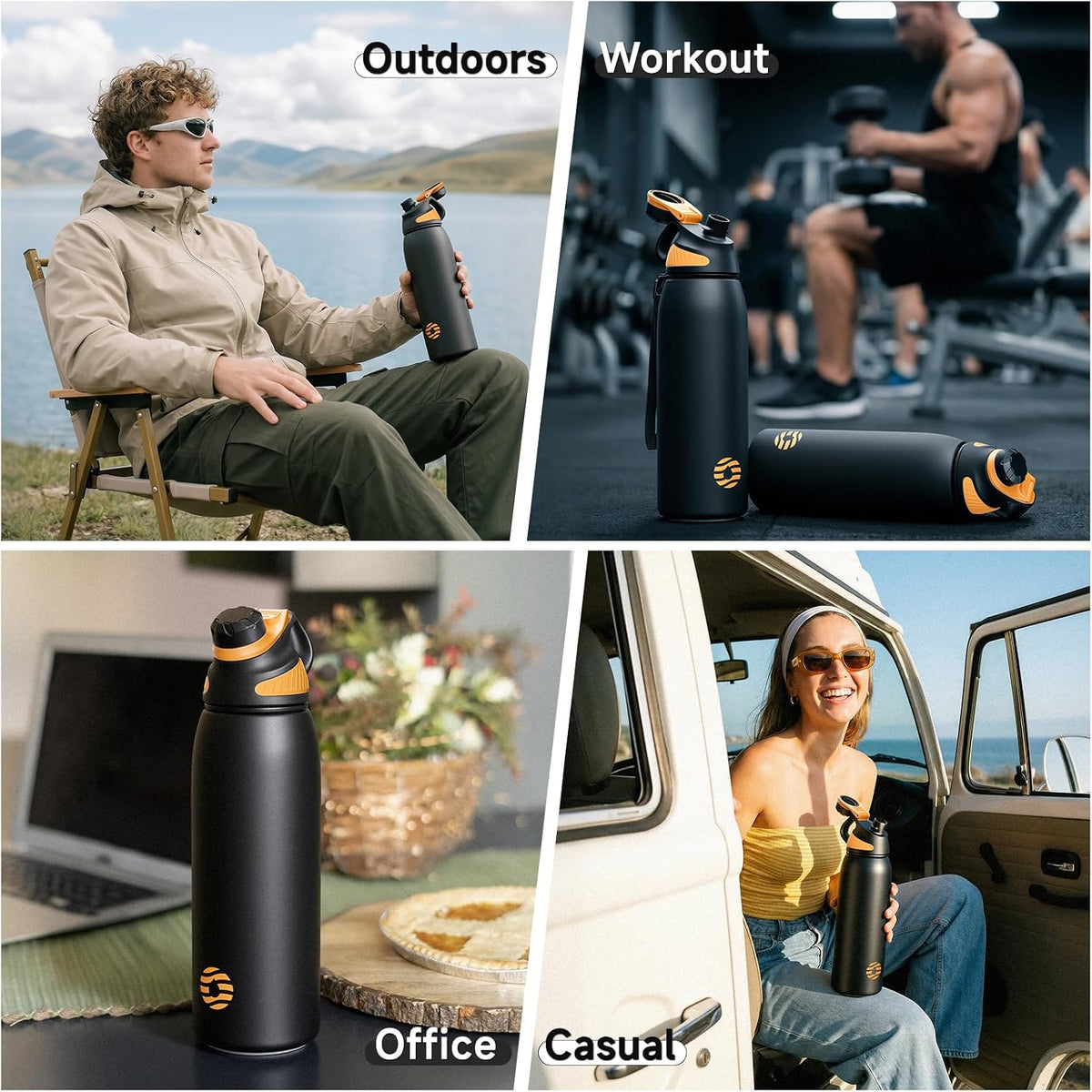 20oz Stainless Steel Insulated Water Bottle No Straw Spout Lid | Double Wall Vacuum Insulated, 18/8 Stainless Steel, Leakproof, BPA-Free, Sports Flask Ideal For Gym Workout Hiking Travel