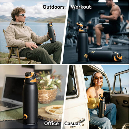 20oz Stainless Steel Insulated Water Bottle No Straw Spout Lid | Double Wall Vacuum Insulated, 18/8 Stainless Steel, Leakproof, BPA-Free, Sports Flask Ideal For Gym Workout Hiking Travel