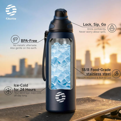 20oz Stainless Steel Insulated Water Bottle No Straw Spout Lid | Double Wall Vacuum Insulated, 18/8 Stainless Steel, Leakproof, BPA-Free, Sports Flask Ideal For Gym Workout Hiking Travel