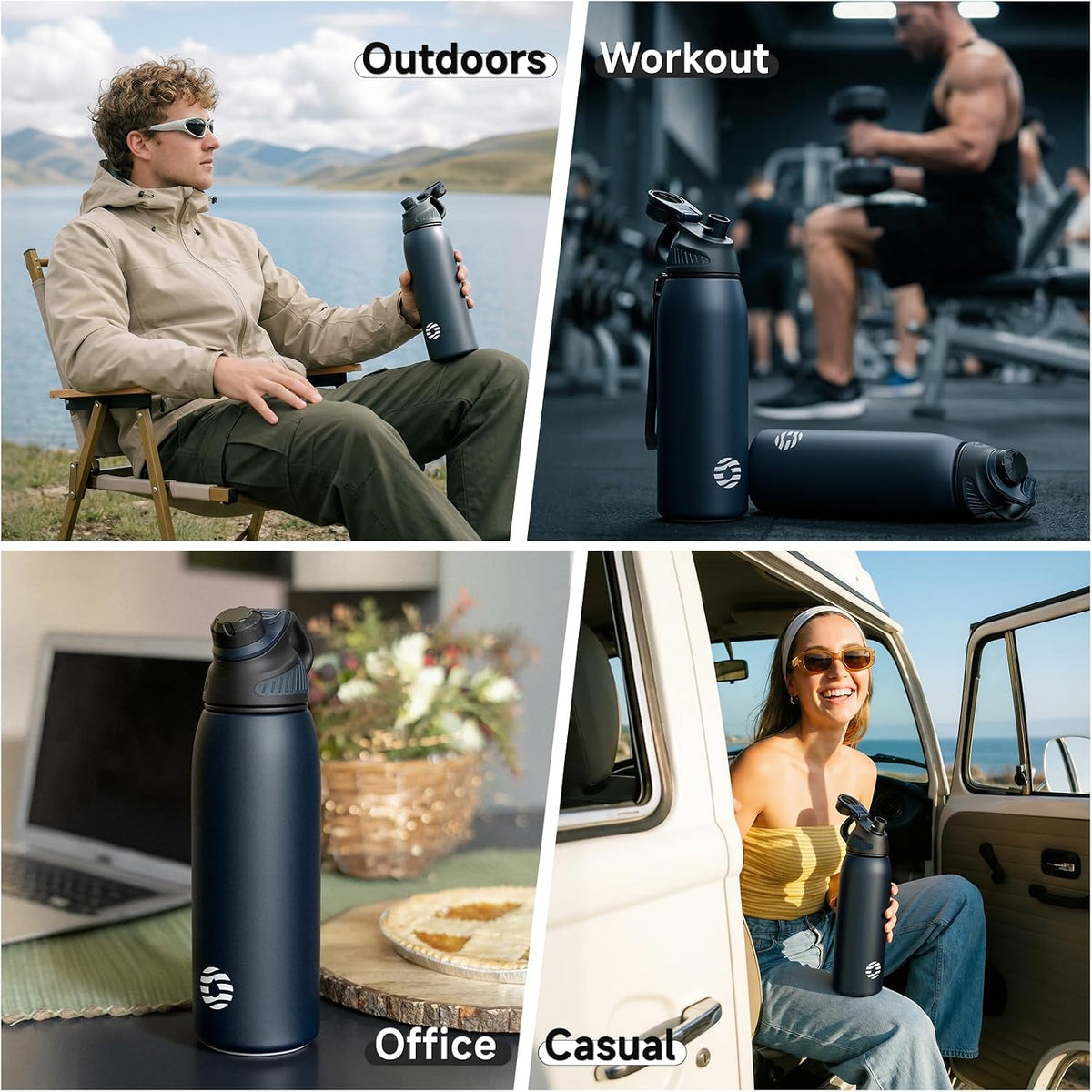 20oz Stainless Steel Insulated Water Bottle No Straw Spout Lid | Double Wall Vacuum Insulated, 18/8 Stainless Steel, Leakproof, BPA-Free, Sports Flask Ideal For Gym Workout Hiking Travel