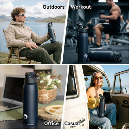 20oz Stainless Steel Insulated Water Bottle No Straw Spout Lid | Double Wall Vacuum Insulated, 18/8 Stainless Steel, Leakproof, BPA-Free, Sports Flask Ideal For Gym Workout Hiking Travel