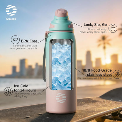 20oz Stainless Steel Insulated Water Bottle No Straw Spout Lid | Double Wall Vacuum Insulated, 18/8 Stainless Steel, Leakproof, BPA-Free, Sports Flask Ideal For Gym Workout Hiking Travel