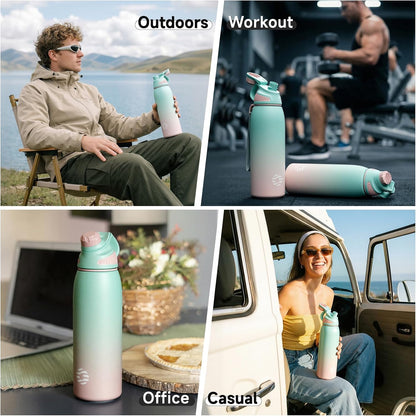 20oz Stainless Steel Insulated Water Bottle No Straw Spout Lid | Double Wall Vacuum Insulated, 18/8 Stainless Steel, Leakproof, BPA-Free, Sports Flask Ideal For Gym Workout Hiking Travel