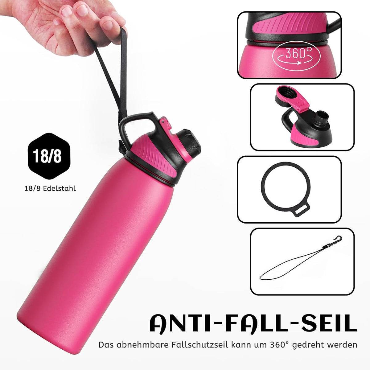 20oz Stainless Steel Insulated Water Bottle No Straw Spout Lid | Double Wall Vacuum Insulated, 18/8 Stainless Steel, Leakproof, BPA-Free, Sports Flask Ideal For Gym Workout Hiking Travel