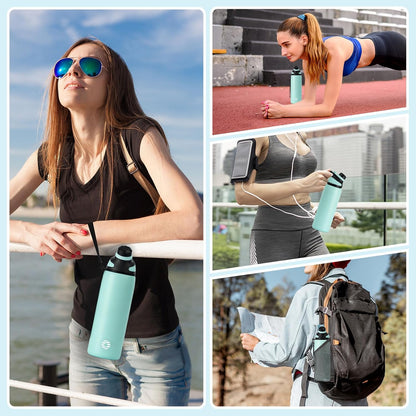 20oz Stainless Steel Insulated Water Bottle No Straw Spout Lid | Double Wall Vacuum Insulated, 18/8 Stainless Steel, Leakproof, BPA-Free, Sports Flask Ideal For Gym Workout Hiking Travel