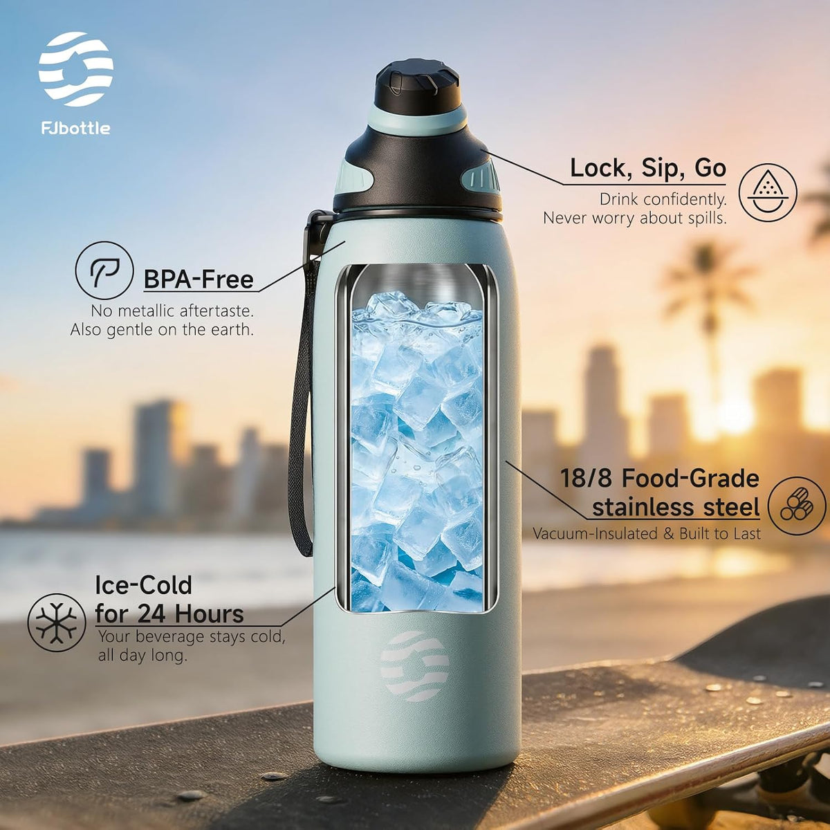 20oz Stainless Steel Insulated Water Bottle No Straw Spout Lid | Double Wall Vacuum Insulated, 18/8 Stainless Steel, Leakproof, BPA-Free, Sports Flask Ideal For Gym Workout Hiking Travel