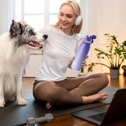 20oz Stainless Steel Insulated Water Bottle No Straw Spout Lid | Double Wall Vacuum Insulated, 18/8 Stainless Steel, Leakproof, BPA-Free, Sports Flask Ideal For Gym Workout Hiking Travel
