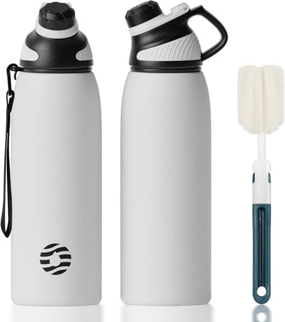 20oz Stainless Steel Insulated Water Bottle No Straw Spout Lid | Double Wall Vacuum Insulated, 18/8 Stainless Steel, Leakproof, BPA-Free, Sports Flask Ideal For Gym Workout Hiking Travel
