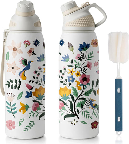 20oz Stainless Steel Insulated Water Bottle No Straw Spout Lid | Double Wall Vacuum Insulated, 18/8 Stainless Steel, Leakproof, BPA-Free, Sports Flask Ideal For Gym Workout Hiking Travel
