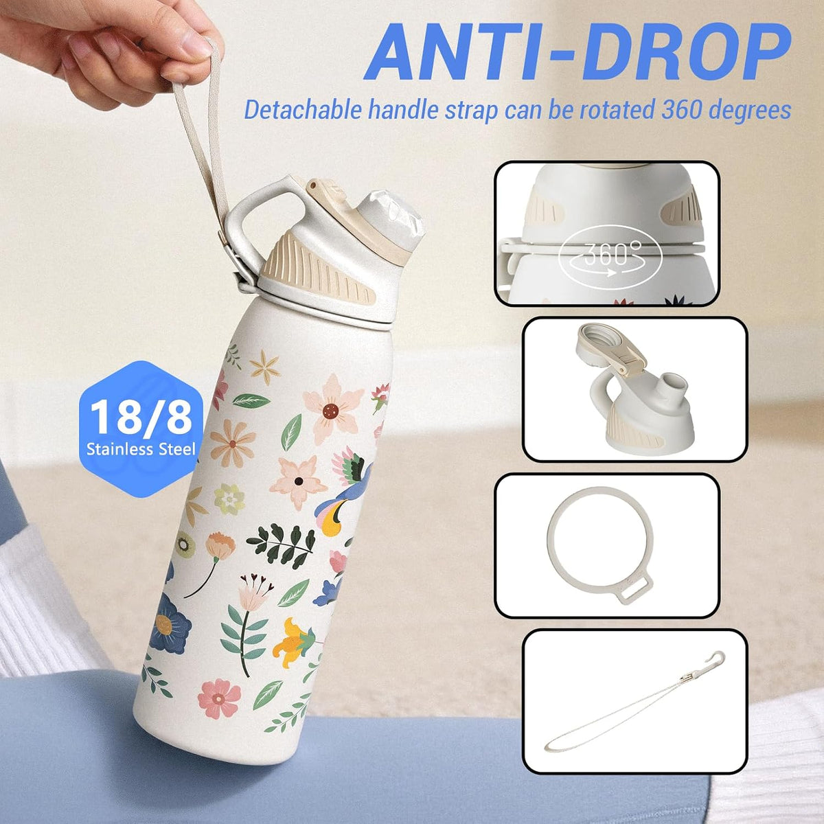 20oz Stainless Steel Insulated Water Bottle No Straw Spout Lid | Double Wall Vacuum Insulated, 18/8 Stainless Steel, Leakproof, BPA-Free, Sports Flask Ideal For Gym Workout Hiking Travel