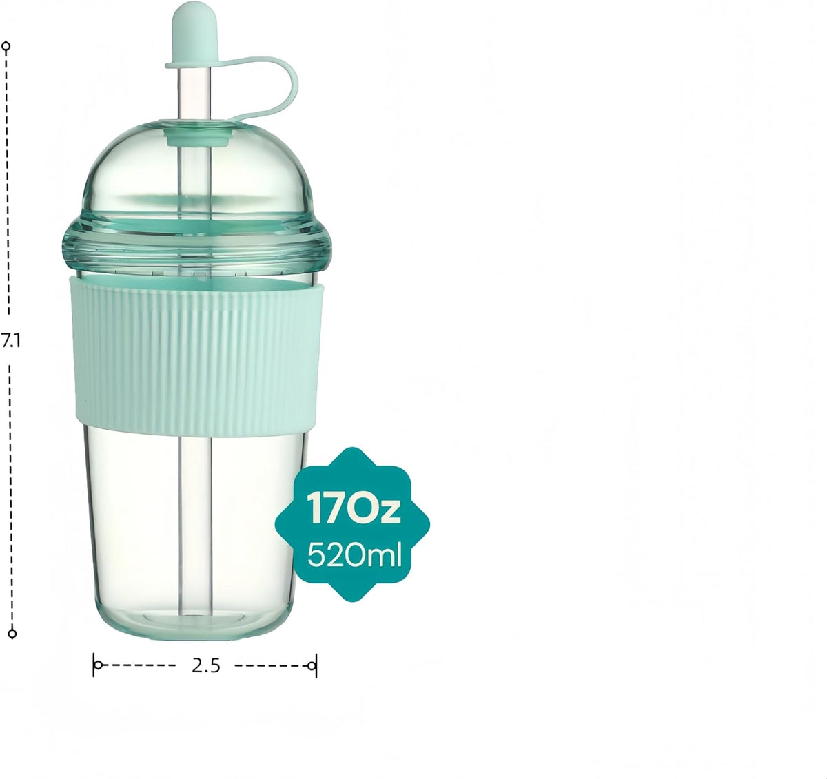 Reusable Ices Coffee Cups with Lids and Straws 17oz, Boba Cup with Straw, Tumbler with Silicone Sleeve for Cold Drinks, Iced Coffee, Bubble Tea Green