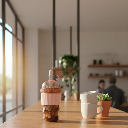 Reusable Ices Coffee Cups with Lids and Straws 17oz, Boba Cup with Straw, Tumbler with Silicone Sleeve for Cold Drinks, Iced Coffee, Bubble Tea Green