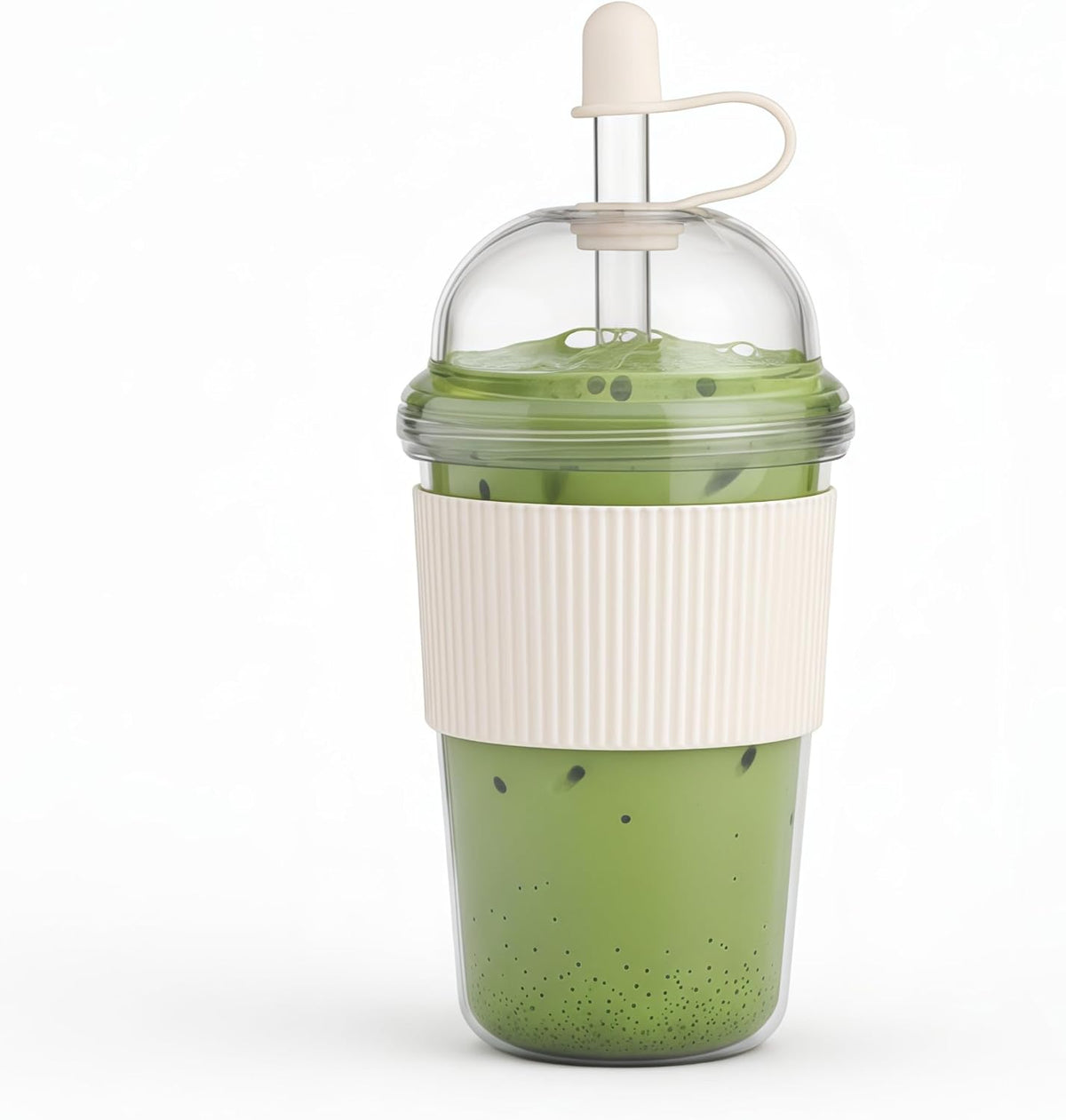 Reusable Ices Coffee Cups with Lids and Straws 17oz, Boba Cup with Straw, Tumbler with Silicone Sleeve for Cold Drinks, Iced Coffee, Bubble Tea Green