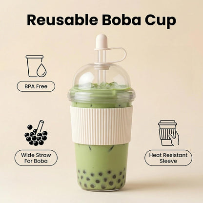 Reusable Ices Coffee Cups with Lids and Straws 17oz, Boba Cup with Straw, Tumbler with Silicone Sleeve for Cold Drinks, Iced Coffee, Bubble Tea Green