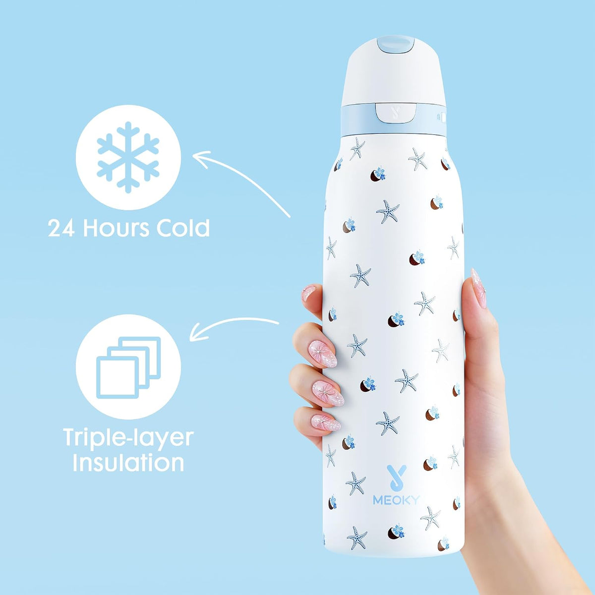 24 oz Slim Insulated Water Bottle: 2-in-1 Locking Lid, Night