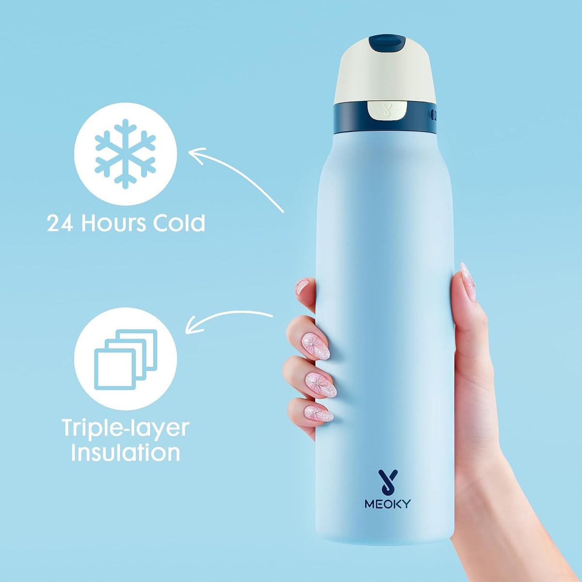 24 oz Slim Insulated Water Bottle: 2-in-1 Locking Lid, Night