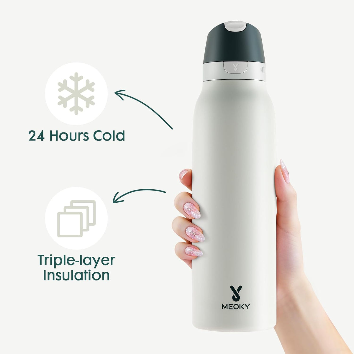 24 oz Slim Insulated Water Bottle: 2-in-1 Locking Lid, Night