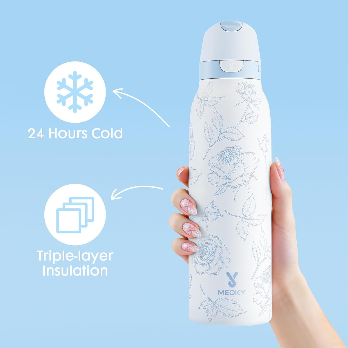 24 oz Slim Insulated Water Bottle: 2-in-1 Locking Lid, Night