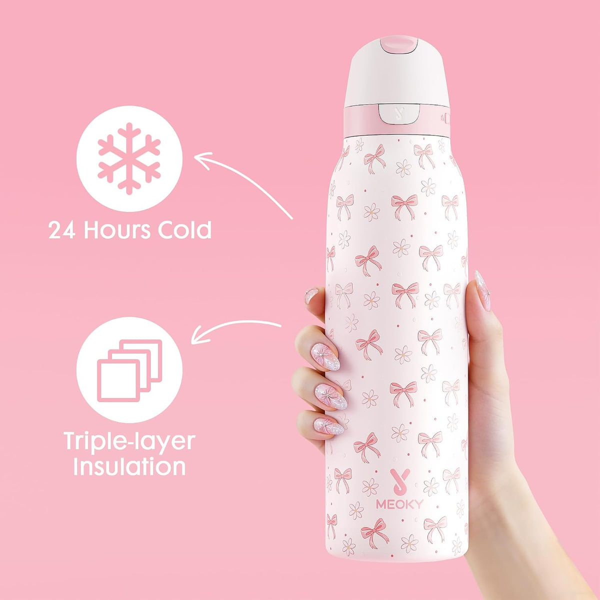 24 oz Slim Insulated Water Bottle: 2-in-1 Locking Lid, Night