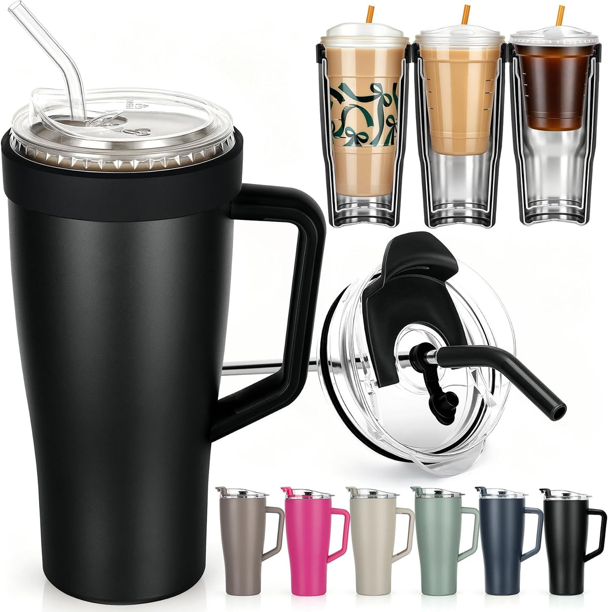 28 oz Iced Coffee Tumbler with Leak-Proof Lid – Stainless Steel Vacuum Insulated Travel Mug & Sleeve, Keeps Drinks Hot or Cold (Latte)
