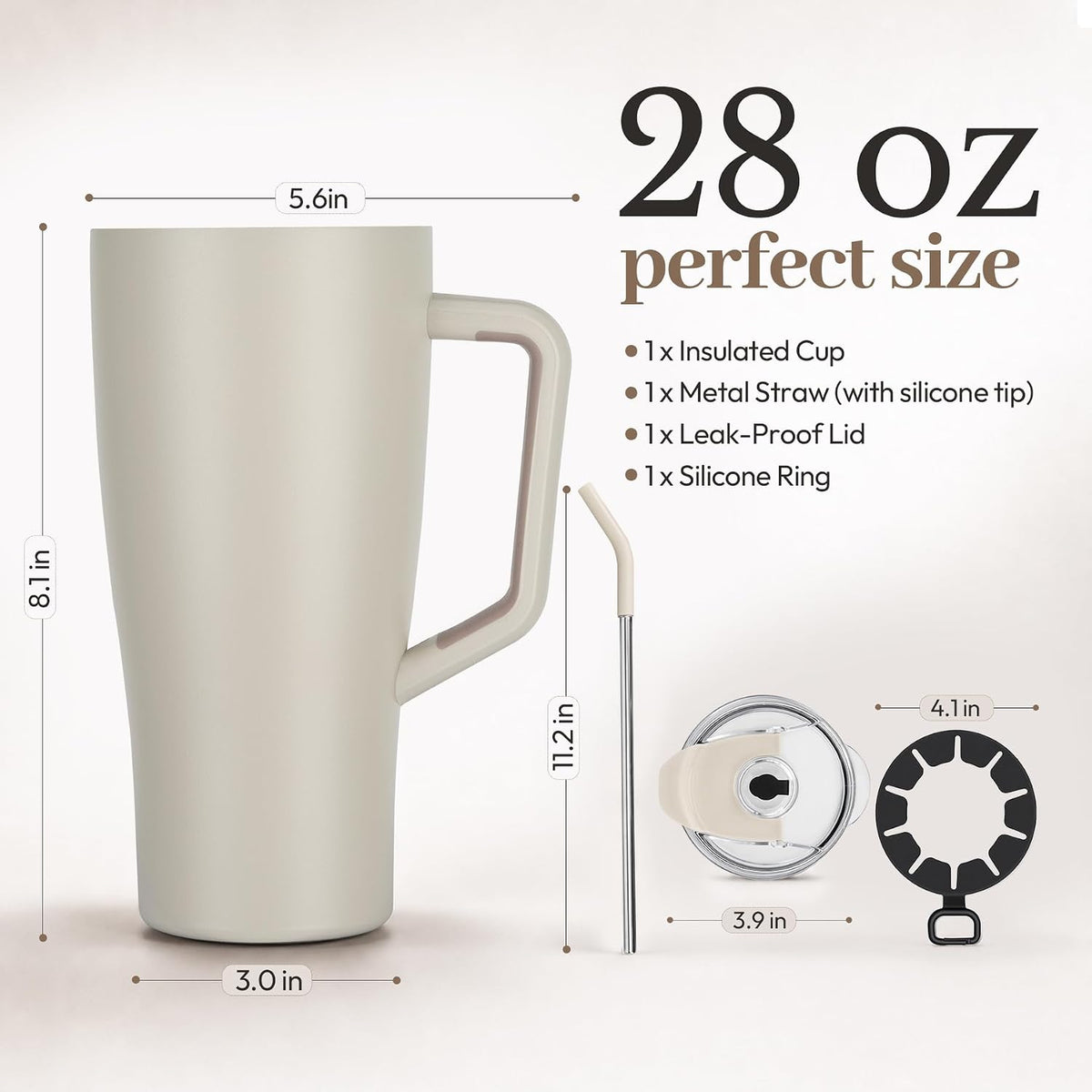 28 oz Iced Coffee Tumbler with Leak-Proof Lid – Stainless Steel Vacuum Insulated Travel Mug & Sleeve, Keeps Drinks Hot or Cold (Latte)