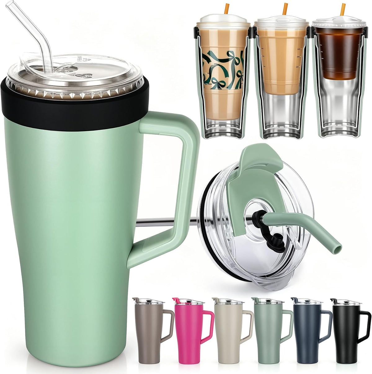 28 oz Iced Coffee Tumbler with Leak-Proof Lid – Stainless Steel Vacuum Insulated Travel Mug & Sleeve, Keeps Drinks Hot or Cold (Latte)