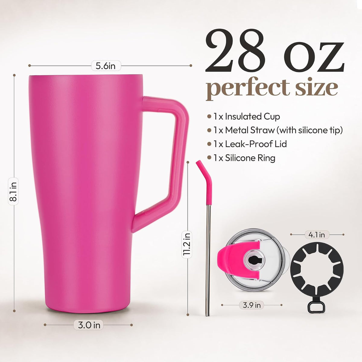 28 oz Iced Coffee Tumbler with Leak-Proof Lid – Stainless Steel Vacuum Insulated Travel Mug & Sleeve, Keeps Drinks Hot or Cold (Latte)