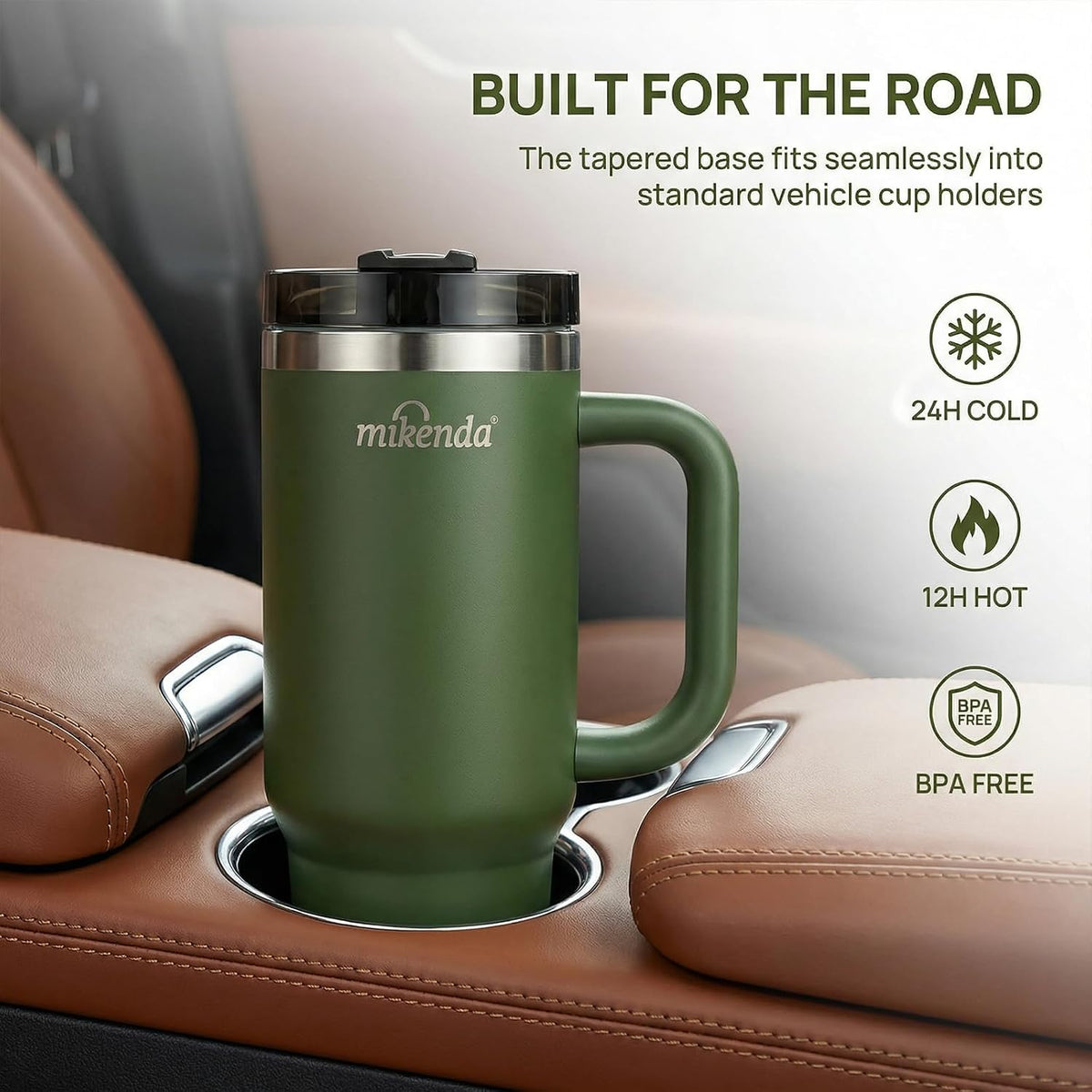 Insulated Tumbler with Straw | Double Wall Stainless Steel Travel Mug | Leak Proof Lid, 24hr Cold & 12hr Hot | Reusable Water Bottle for Office, Gym, Hiking (olive green, 40, Fluid Ounces)
