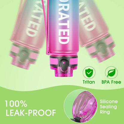 Water Bottle 32oz, Tritan Sports Bottle with Time Marker
