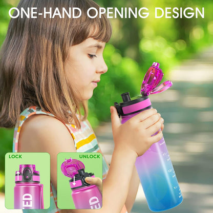 Water Bottle 32oz, Tritan Sports Bottle with Time Marker