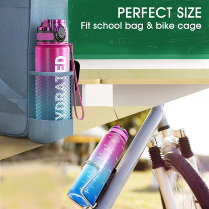 Water Bottle 32oz, Tritan Sports Bottle with Time Marker
